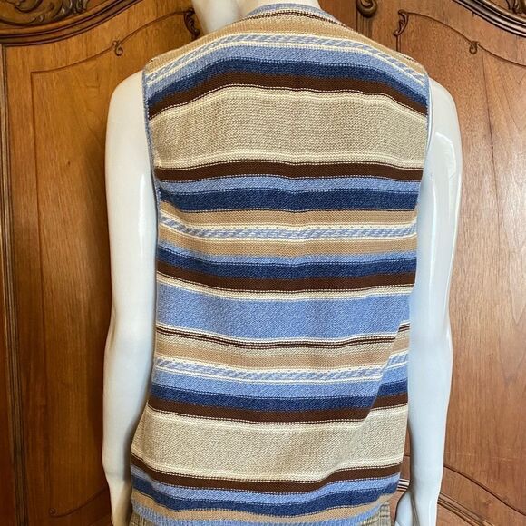 Vintage Sweater Vest Academia Blue Stripe Button Up Sweater Knit Vest Size L - Picture 3 of 8